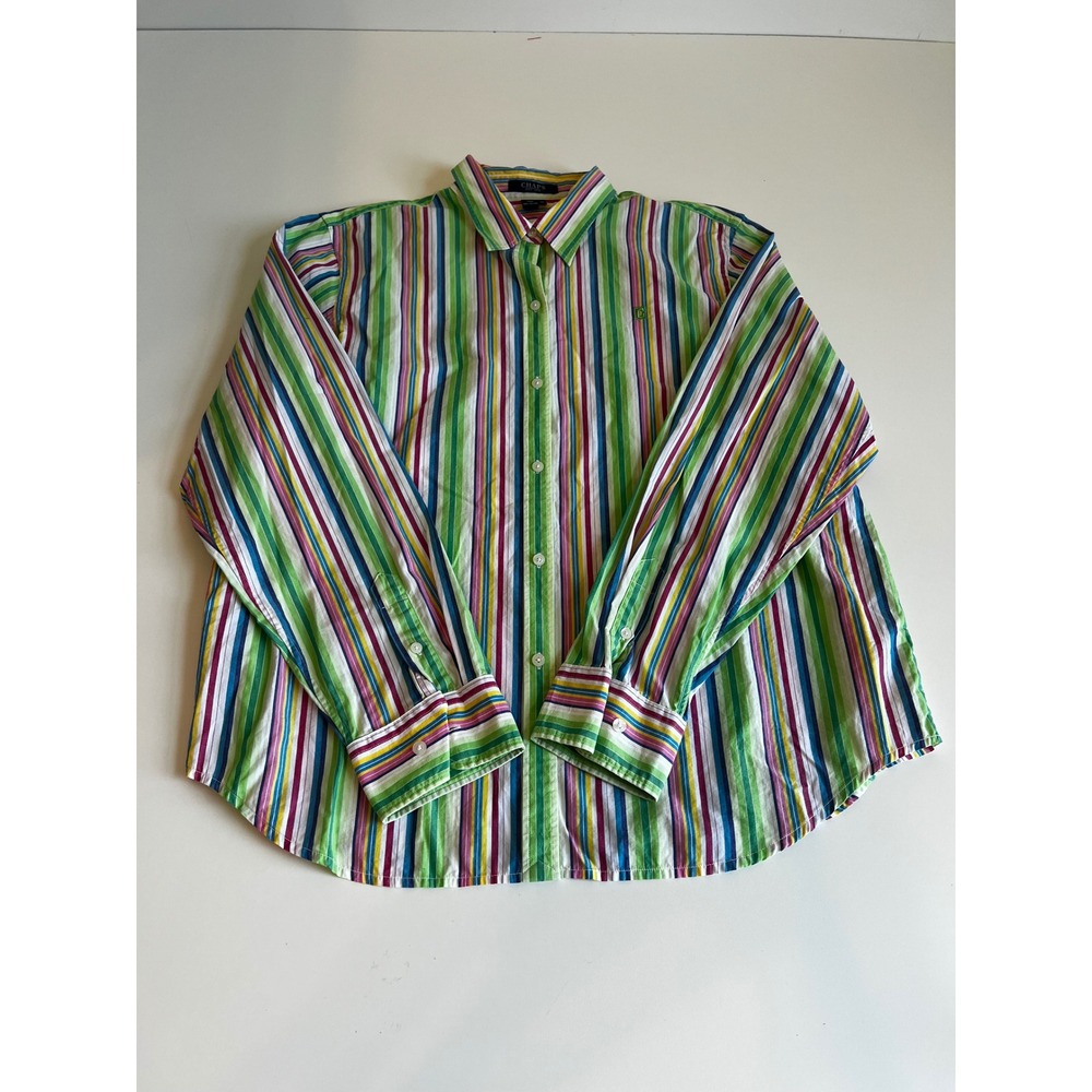 Chaps Button Down Shirt Long Sleeve Striped Colorful Pink Green Blue Sz XL